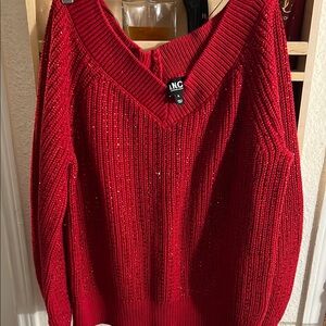 INC International Concepts Women's V-Neck Red Sweater